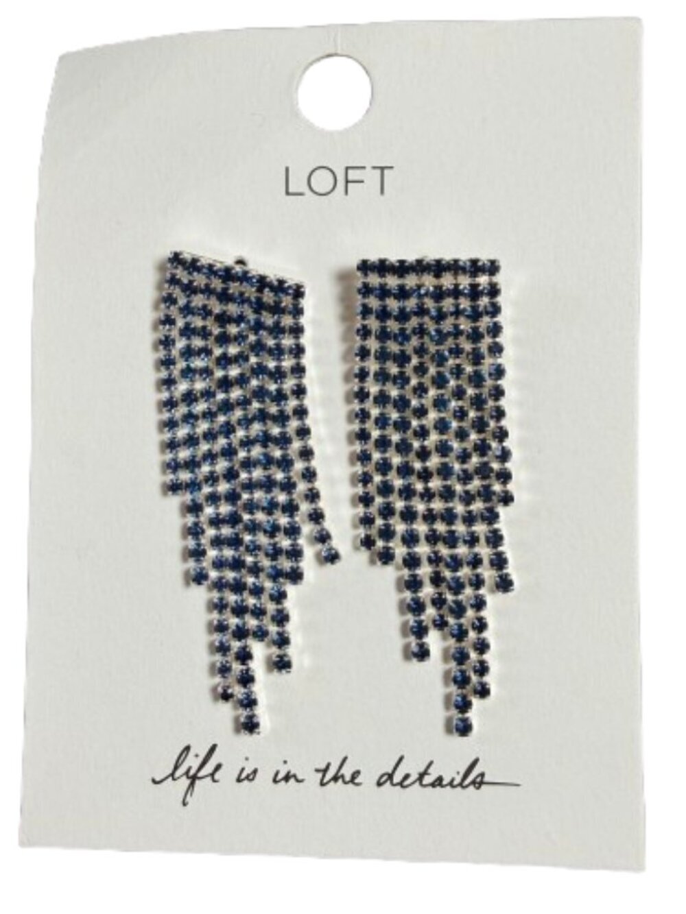LOFT Sapphire Blue Rhinestone Drop Fringe Earrings New NWT